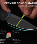 Militaw 315 KwikSwap EDC Pocket Knife 3.1 Inch M390 cutting green thread, showcasing sharpness and Matte DLC Ultra finish