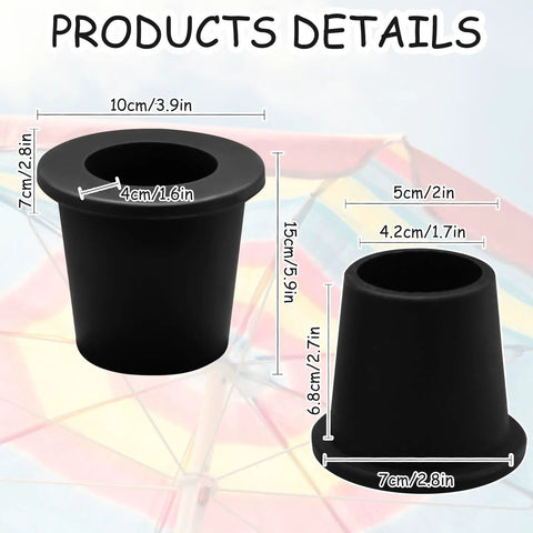 Two-Piece Patio Table Umbrella Hole Ring Plug Kit, Silicone Sleeve Stabilizer Cone Wedge For 2 To 2.5 Inch Holes, product dimensions.