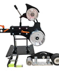 Kick Butt In The Workshop With This 2Hp Variable Speed Belt Sander Grinder with silver drums and adjustable components.