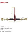 Four Pack Ratchet Chain Binders With Rubber Grips For Flatbed Hauling, Beefy Five Sixteenths And Three Eighths Inch Chain