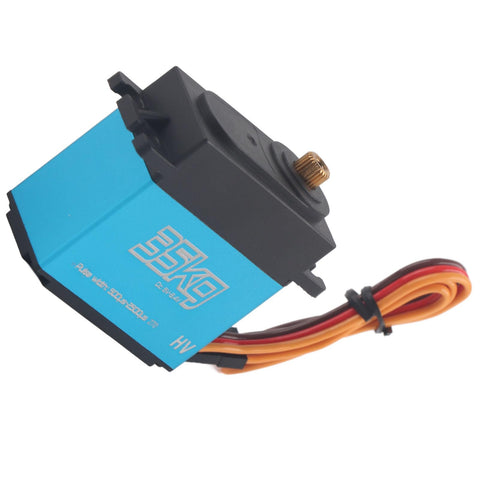 Heavy Duty 35Kg Coreless Digital Servo With Badass Torque And Smooth As Butter Handling Full Metal Gears Waterproof Build close-up view with wires.
