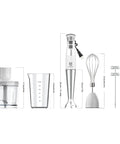 5 In 1 Immersion Hand Blender With 8 Speeds And 300W Power Includes 500ml Food Grinder, 600ml Beaker, Milk Frother, Egg Whisk, White