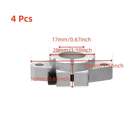 Four Pack SHF16 Linear Motion Rail Supports for 16mm Diameter Guides with Mounting Brackets, bearing steel, dimensions shown