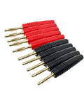 Heavy Duty Brass Banana Plug Connectors For Audio Speaker Wire Rock Solid And Plug And Play Setup with red and black color options.