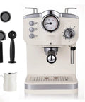 Compact Electric Espresso Maker With Built In Milk Frother Portable Home Barista Machine with sleek design and accessories.