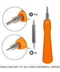 Doorbell Screwdriver Kit With 16 Pieces Screws Torx T6 And T15 Bit Set shown with orange handle and dual-end bits