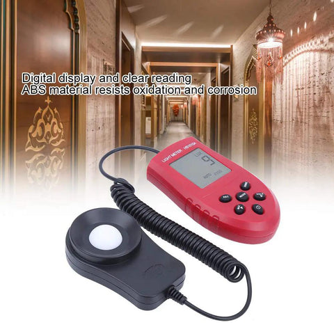 Handheld Digital Illuminance Meter Lux Meter With Auto-Ranging Photometer, Pro-Grade Portable Light Meter For Indoor And Outdoor Use, Smart Digital Display, Lux Range 2000 20000 200000 lx, HS1010A red ABS body with sensor probe