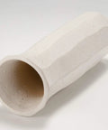 MR-1-2503 Hechimon Large Vertical White Vase Flower Base Ceramic Beveled Pottery With Granite White Finish laying on side