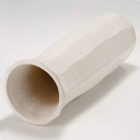 MR-1-2503 Hechimon Large Vertical White Vase Flower Base Ceramic Beveled Pottery With Granite White Finish laying on side