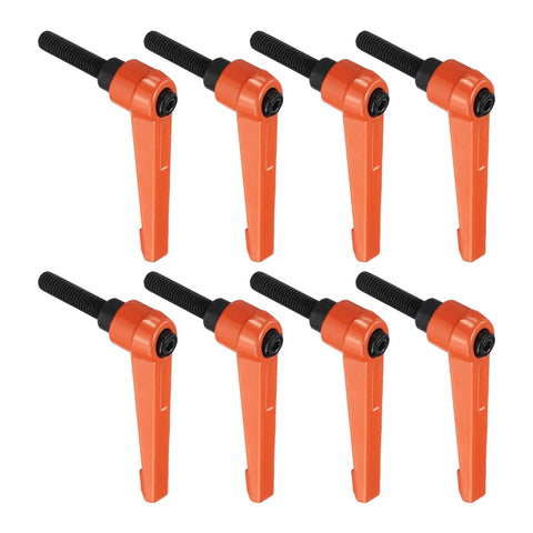 8 Pcs Adjustable Lever Handles M8 x 30mm Metric Thread With 70mm Levers in orange, suitable for machinery and jigs, shown side view