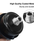 Close-up of a metal air compressor silencer with 1/4-inch thread intake, showing sturdy construction and metal finish.
