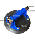 Heavy Duty 10 Inch Vacuum Suction Cup With Metal Handle For Granite Slabs Glass And Tile Manual Pump Lifter Tool featuring durable blue rubber pad.