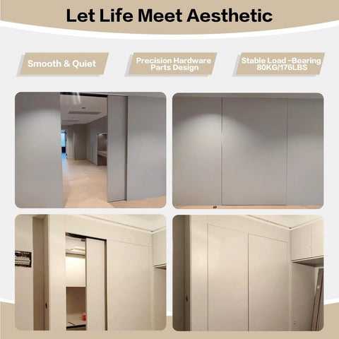 Flush Sliding Door Hardware Kit For 23.6 To 47.2 Inch Doors Wall Mounted No Floor Aluminum Track Hidden Barn Door Kit For Interior Wooden Doors Right Hand Slide System Heavy Duty Smooth Quiet Glide