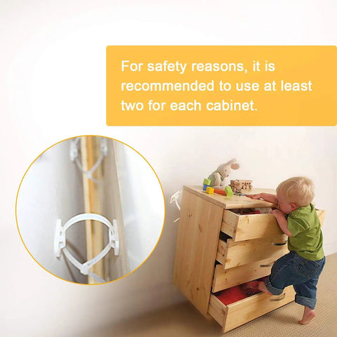 Heavy Duty Anti Tip Furniture Wall Straps Kit With Screws 6 Pack Adjustable Safety Straps in use with dresser and child