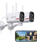Two Pack Outdoor Security Camera With 2K Color Night Vision For Crisp Details 180 Degree Pan Wired And WiFi Compatible