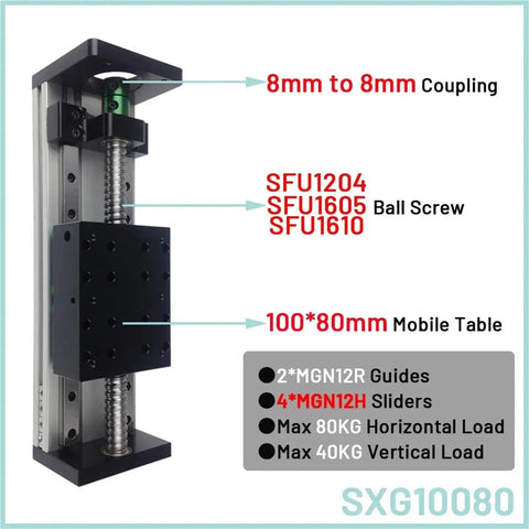 Precision Ball Screw XYZ Motion Slide With Three Pitch Options, 100mm To 1000mm Adjustable Travel, Integrated Linear Guide For Rock Solid Single Axis Or Versatile XYZ Multi Axis Setup, 100*80mm mobile table