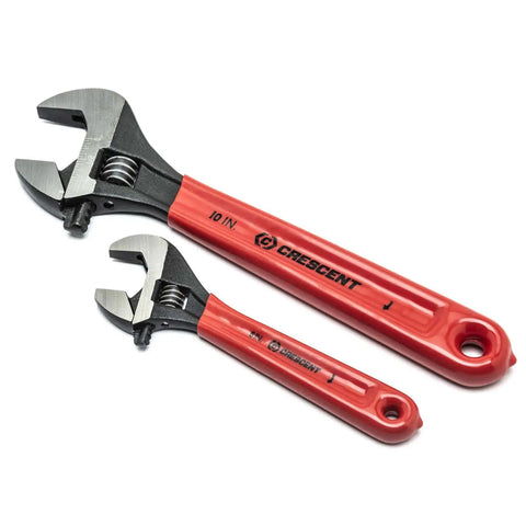 Adjustable Black Oxide Cushion Grip Wrench Set With Hex Jaw Design, 6 Inch And 10 Inch, ergonomic handles displayed on white background