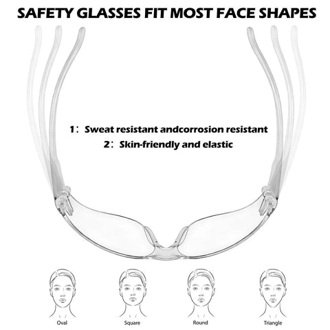 Rock Solid Bulk Safety Glasses Clear Protective Eyewear For Job Sites And Labs Work Ready Lightweight Crew Packs shown fitting various face shapes.