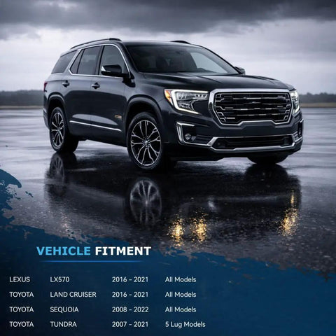 Image showing SUV model compatibility for Front Brake Kit With Drilled And Slotted Rotors And Ceramic Pads For Toyota Tundra Sequoia Land Cruiser And Lexus LX570 13.89 Inch Front Rotor Replacement Beefed Up Stopping Power.