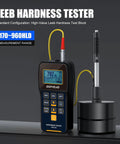 Portable Leeb Hardness Tester Kit With Copper Test Block 7 In 1 HL HV HB HRC HRB HRA HS displaying OLED screen