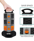 Person holding Heavy Duty Power Strip Tower With 3000W Surge Protection And 10 Outlets Plus 4 USB Ports, 6 Foot 16AWG Extension Cord