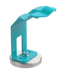MIG welding torch holder in turquoise with vertical arm and round magnetic base