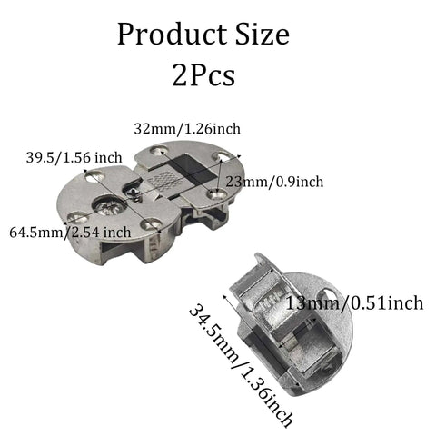 Two Pack 90 Degree Adjustable Concealed Cabinet Door Hinges With Page Turning Axis Zinc Alloy Drop Down Flush Hinge dimensions