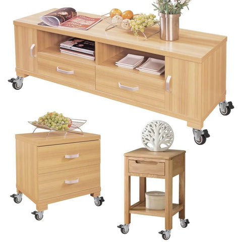 Furniture pieces with 2 Inch Non Marring Rubber Caster Wheels 4 Pack With Brakes Five Sixteenths By One And One Half Inch Grip Neck Sleeve Plugs