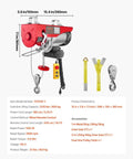 Diagram of Electric Hoist With 14 Ft Wired Remote, 1320 Lb Capacity, 110V Winch, showing dimensions, control, and accessories details.