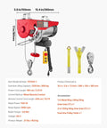 Electric Hoist With 14ft Remote Control 1320 Lbs Capacity 110V Winch for industrial lifting, red steel body with slings