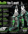 4 In 1 Wire Stripping Pliers With Built In Voltage Tester Foldable Your Go To Electrician Tool For Stripping Cutting Crimping Twisting And Testing Wires Heavy Duty Wire Cutters For Circuit Repair And DIY Electrical Work. Steel wire stripping pliers with ergonomic grip, shown open