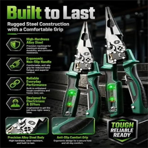4 In 1 Wire Stripping Pliers With Built In Voltage Tester Foldable Your Go To Electrician Tool For Stripping Cutting Crimping Twisting And Testing Wires Heavy Duty Wire Cutters For Circuit Repair And DIY Electrical Work. Steel wire stripping pliers with ergonomic grip, shown open
