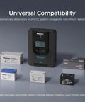 20 Amp No Fuss MPPT Solar Charge Controller for 12V 24V Systems with batteries displayed around it.