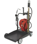 Heavy Duty Pneumatic Oil Pump Kit With 50 Foot Retractable Air Hose Reel 3.7 GPM on mobile trolley for easy fluid transfer.