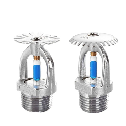 5Pcs High Temp Fire Sprinkler Heads DN15 R1/2 Thread Down Type Spray Nozzles 141C Rating showing two metallic nozzles with blue glass
