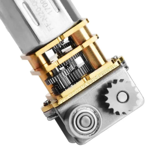 Close-up of 12V DC Micro Gear Motor 11 RPM Right Angle Metal Gearbox For 3D Printing Pen with visible metal gears.