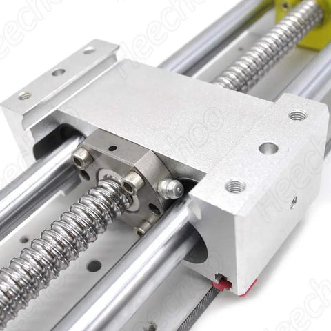 Close-up of Heavy Duty 300mm Ball Screw Linear Stage Actuator With Cross Rail And Ruler Manual Handwheel 200mm Stroke