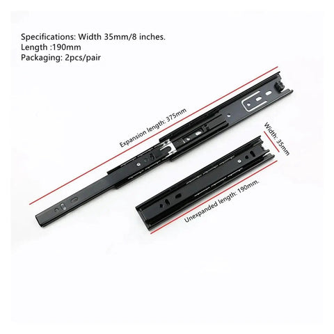 35 To 45mm Small Drawer Slide Fold Three Section Ball Bearing Guide Rail Track for narrow cabinets, unexpanded 190mm length