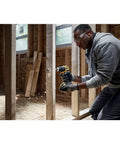 Heavy Hitter 20V Max Brushless Compact Drill Driver Boasting 1/2 Inch Ratcheting Chuck And 404 Uwo Torque, Pumping Out 1650rpm Revolutions Plus Bright Led Lights For No Sweat Job Site Hustle, Tool Only in use on construction site.