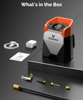 Zephyr S5 Cordless Tire Inflator with LED Light and accessories showcased in vivid orange and black