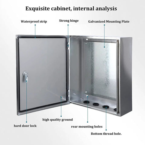 Heavy Duty Stainless Steel Outdoor Electrical Enclosure Box IP67 Weatherproof Junction Meter Box Wall Mounted With Mounting Plate For Indoor Outdoor Power Distribution Cabinet open door with mounting plate