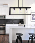 Farmhouse Black Three Light Pendant Fixture With Glass Shades For Living Room Dining Room Kitchen Island Modern Hanging Chandelier Ceiling Light For Contemporary Homes Easy Install And Slick Illumination in modern kitchen