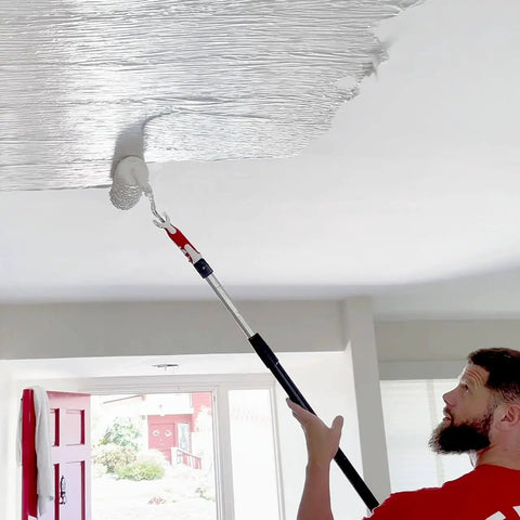 Person using 9 Inch Drywall Compound Roller For Taped Seams And Skim Prep, Pro Grade High Performance Tool For Quick Coverage On Ceilings