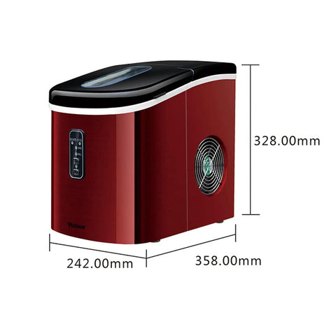 Quick Chill Portable Ice Cube Maker With Automatic Self Clean, Compact Countertop Machine, red exterior, transparent panel