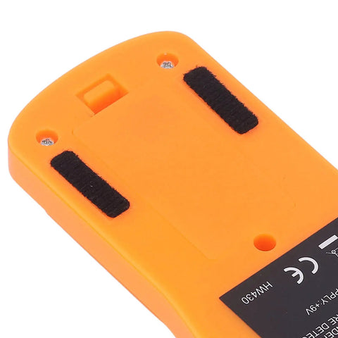 Aqur2020 Metal Stud Finder with Sensitive Smart Sensor and HD LCD Display showing orange back with black pads for stability.