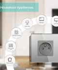 Sweet French Wall Socket Featuring Dual Power Jacks And Four Fast Charge Type C Ports Wrapped In Shiny Crystal Glass For Your Home Office Setup No Sweat with household appliances