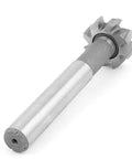 Side view of Aexit 25mm cutting special tool: 8-flute HSS T-slot end mill with 12mm drill hole, silver shank