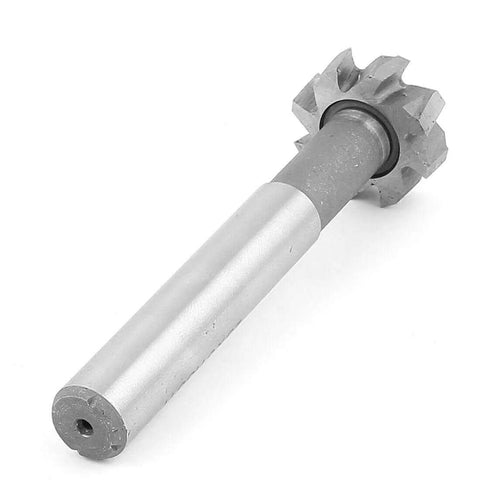 Side view of Aexit 25mm cutting special tool: 8-flute HSS T-slot end mill with 12mm drill hole, silver shank