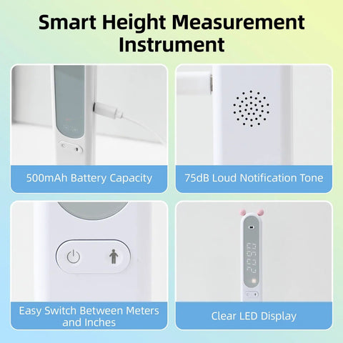 Cordless Infrared Stadiometer For Kids, 1-Second Height Measurement With No-Fuss One-Button Quick Read, Portable Digital Height Gauge, Type-C Rechargeable, Accurate 0.04 Inch Margin, Growth Tracking Tool, white body with LED display and Type-C charging port