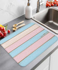Pink Blue Wood Grain Drying Mats For Kitchen Counter And Sink, Reversible Hanging Microfiber Dish Mat, 16x18 Inches